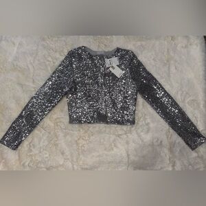 Good American Silver Sequin Long Sleeve Top - Medium